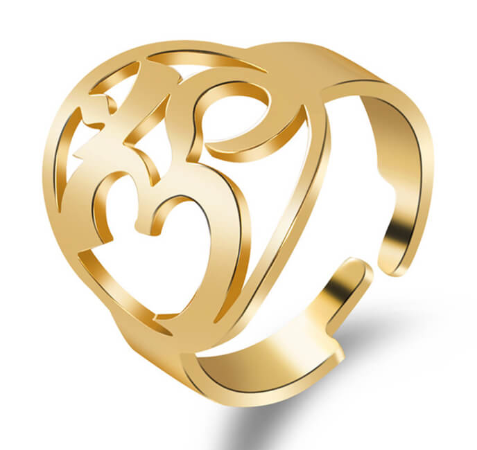 Ring Edelstahl mit OM Symbol - Größenverstellbar - goldfarbig
